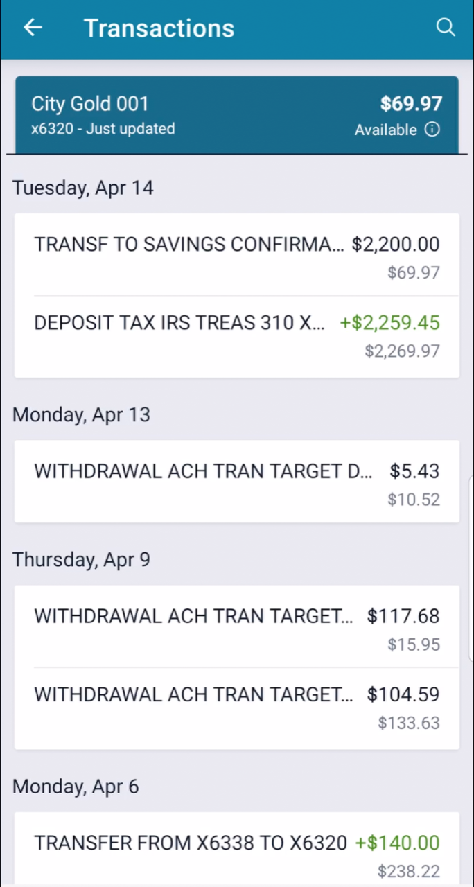bank account balance screenshot